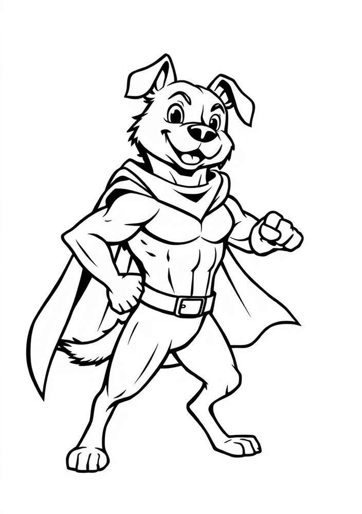 Desenho de Cão com Capa de Super-Herói para Colorir