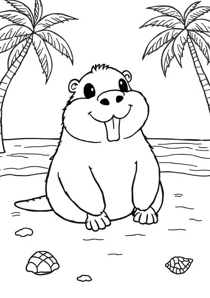 Desenho de Capivara na Praia para colorir