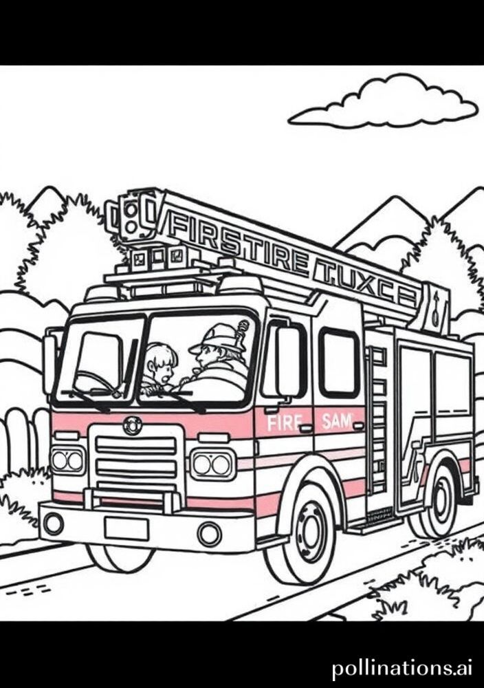 Desenho de Carro de Bombeiros em Ação para Colorir