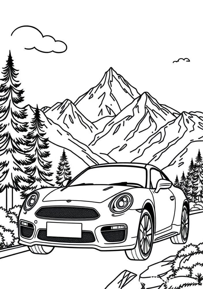 Desenho de Carros e Montanhas para colorir
