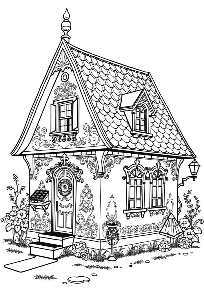 Desenho de Casa com Estilo Vintage para colorir