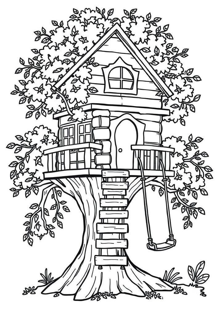 Desenho de Casa na Árvore para colorir