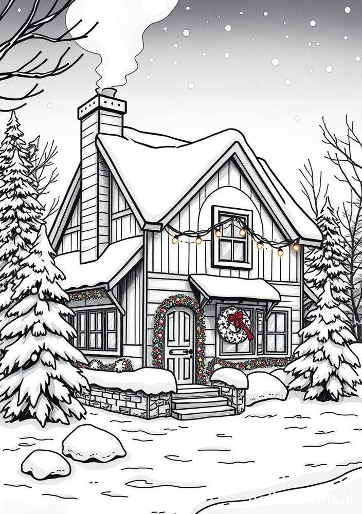 Desenho de Casinha de Natal para Colorir