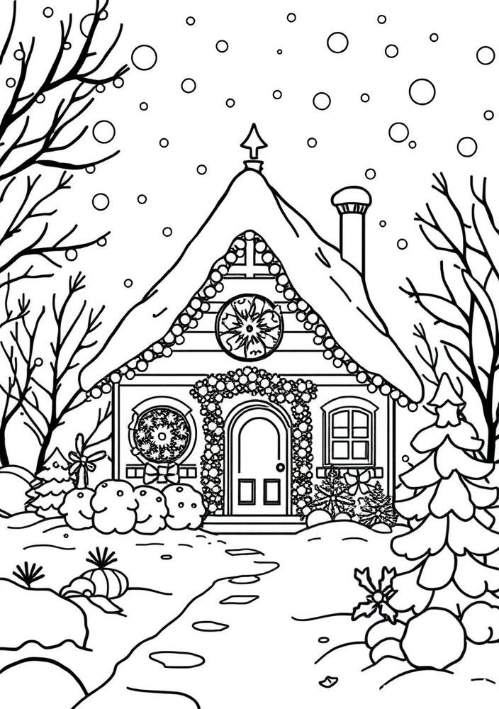 Desenho de Casinha de Natal para Colorir