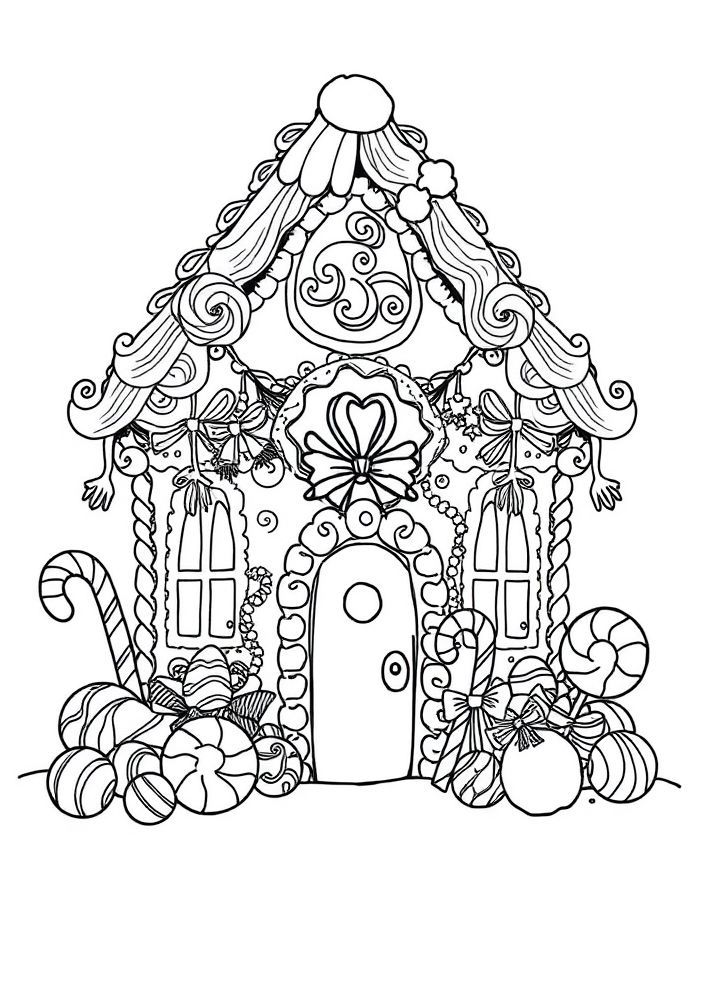 Desenho de Casinha de Natal para Colorir
