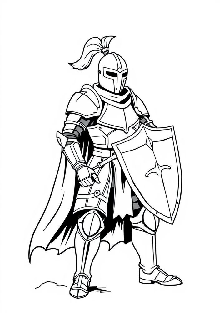 Desenho de Cavaleiro em Armadura para Colorir