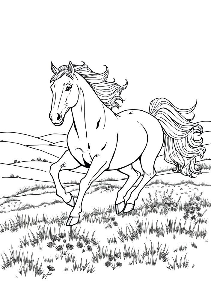 Desenho de Cavalo Livre na Pradaria para colorir