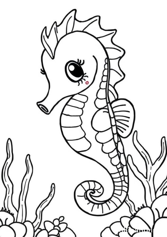 Desenho de Cavalo Marinho no Oceano para Colorir