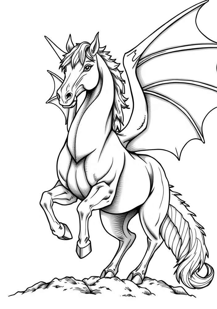 Desenho de Cavalo com Asas de Dragão para Colorir