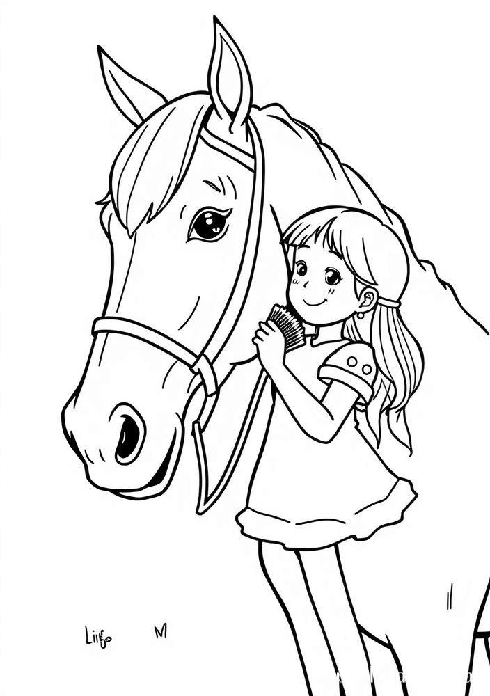 Desenho de Cavalo com sua Criadora para Colorir