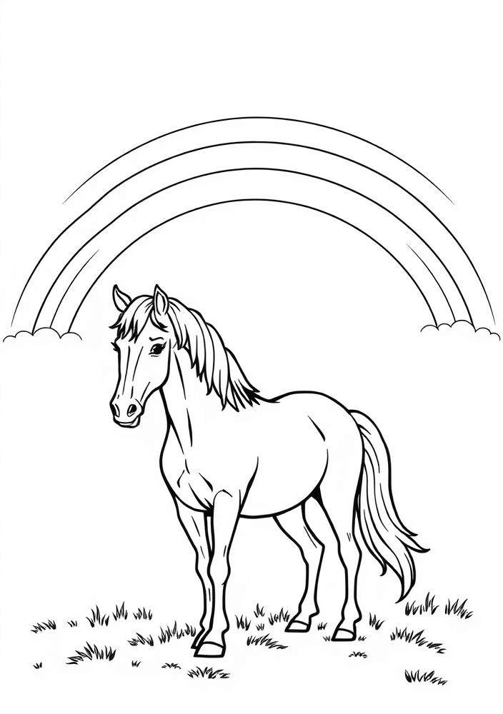 Desenho de Cavalo e Arco-íris para Colorir