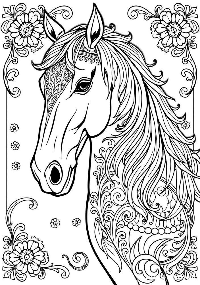Desenho de Cavalo no Estilo Art Nouveau para colorir