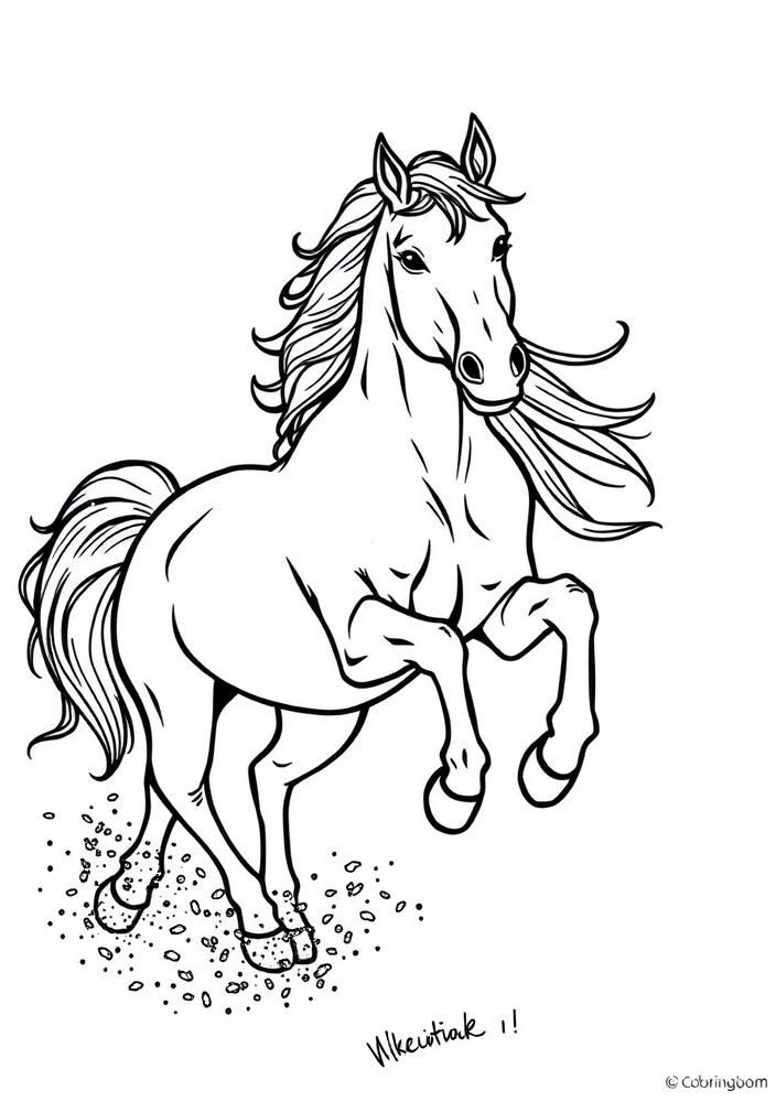 Desenho de Cavalo trotando na fazenda para colorir