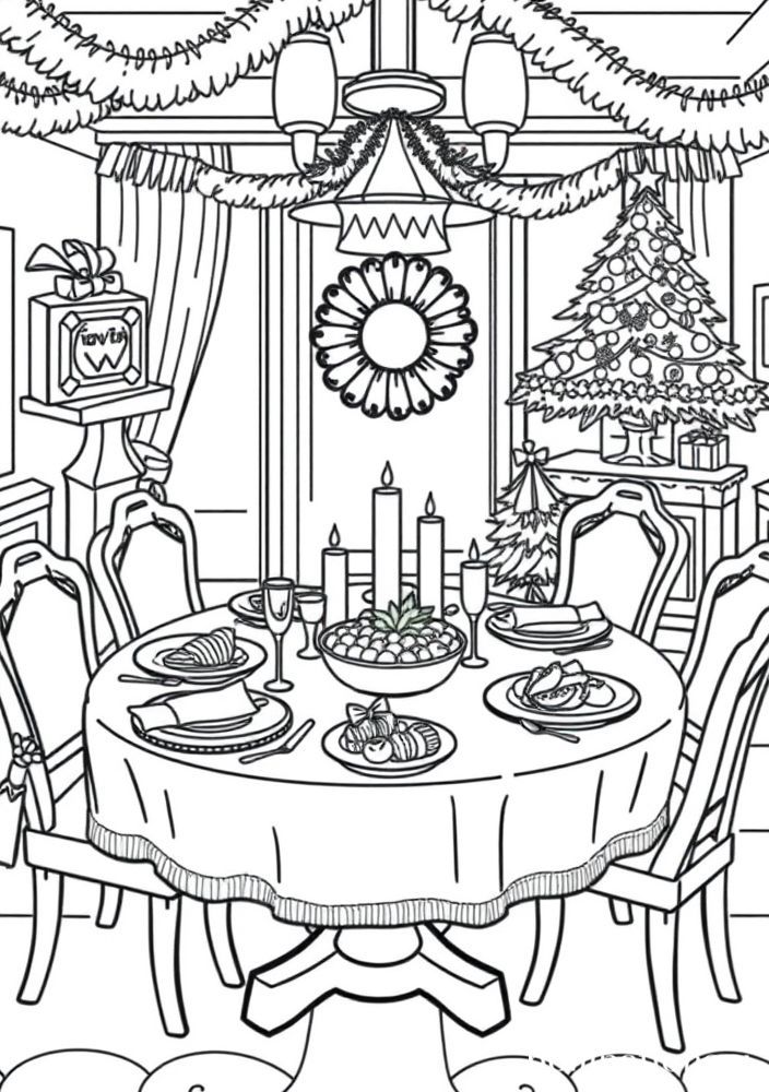 Desenho de Ceia de Natal para Colorir