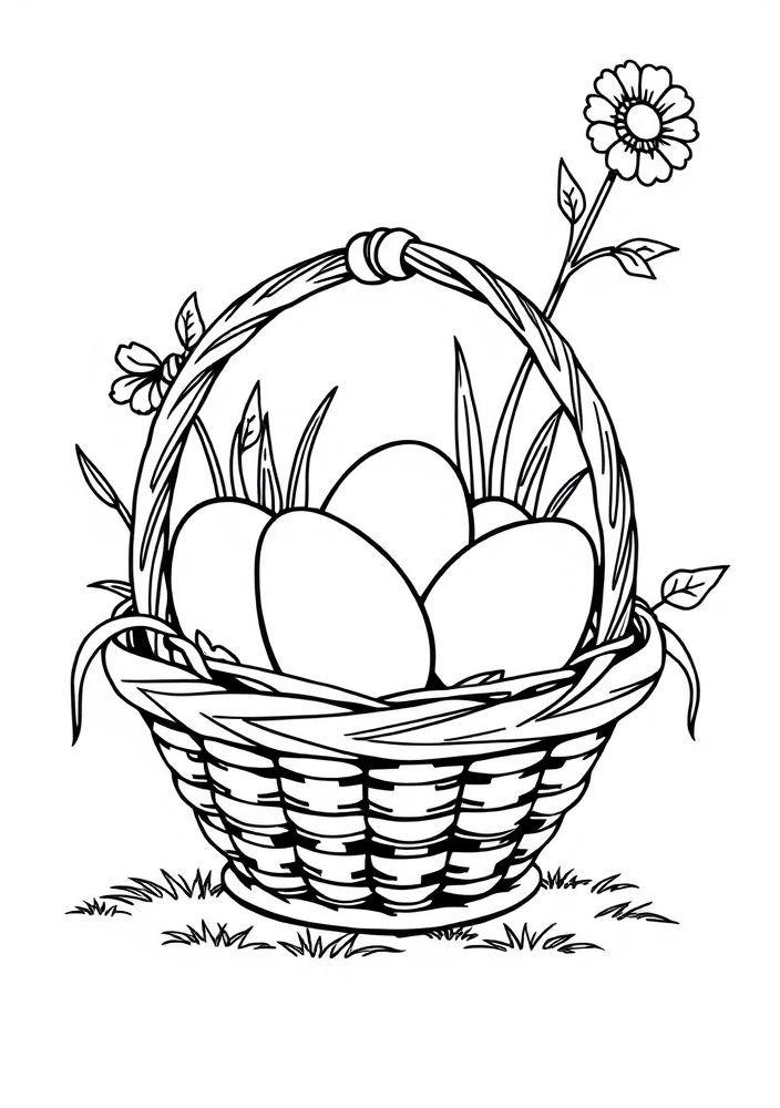 Desenho de Cesta de Ovos para Colorir
