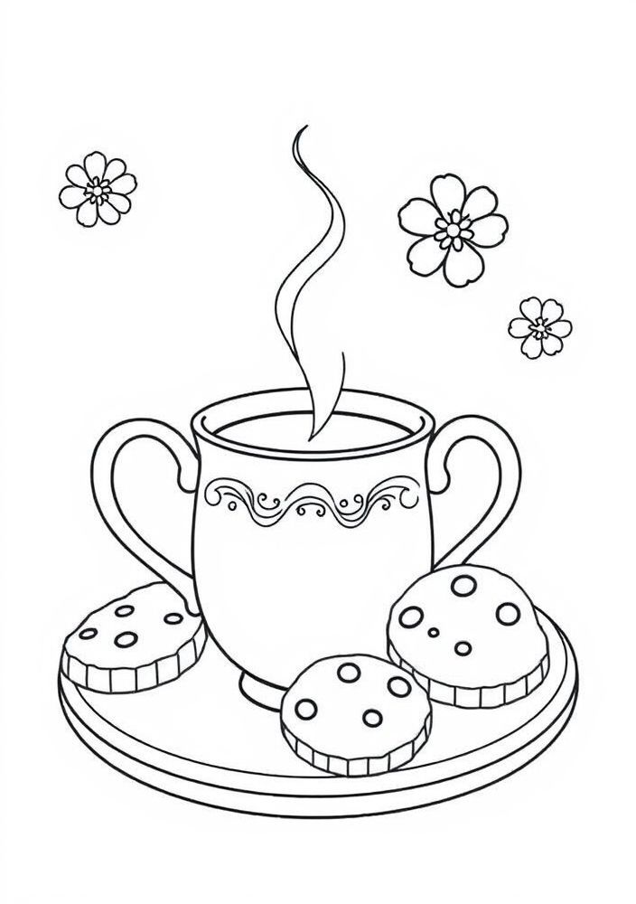 Desenho de Chá da Tarde com Biscoitos para Colorir