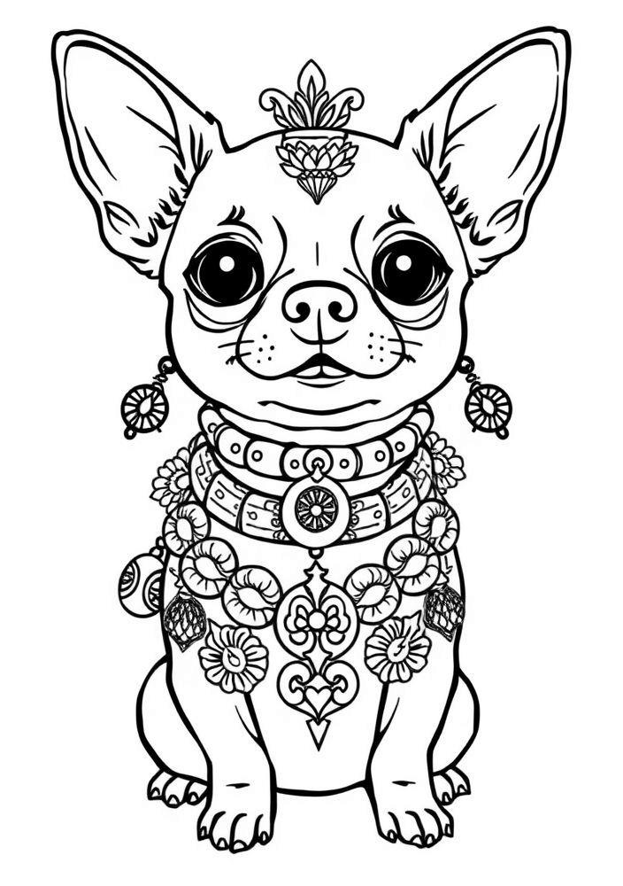 Desenho de Chihuahua com enfeites para colorir