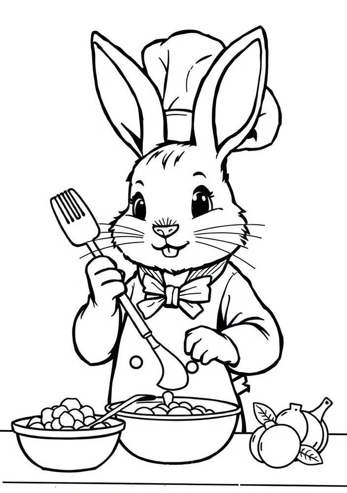 Desenho de Coelho Chef de Cozinha para colorir