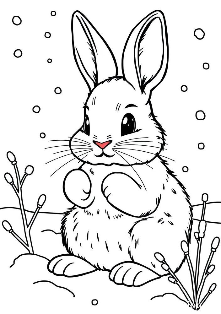 Desenho de Coelho Jogando na Neve para Colorir