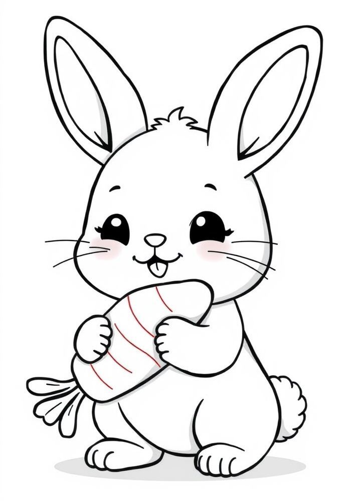 Desenho de Coelho Kawaii com cenoura para colorir