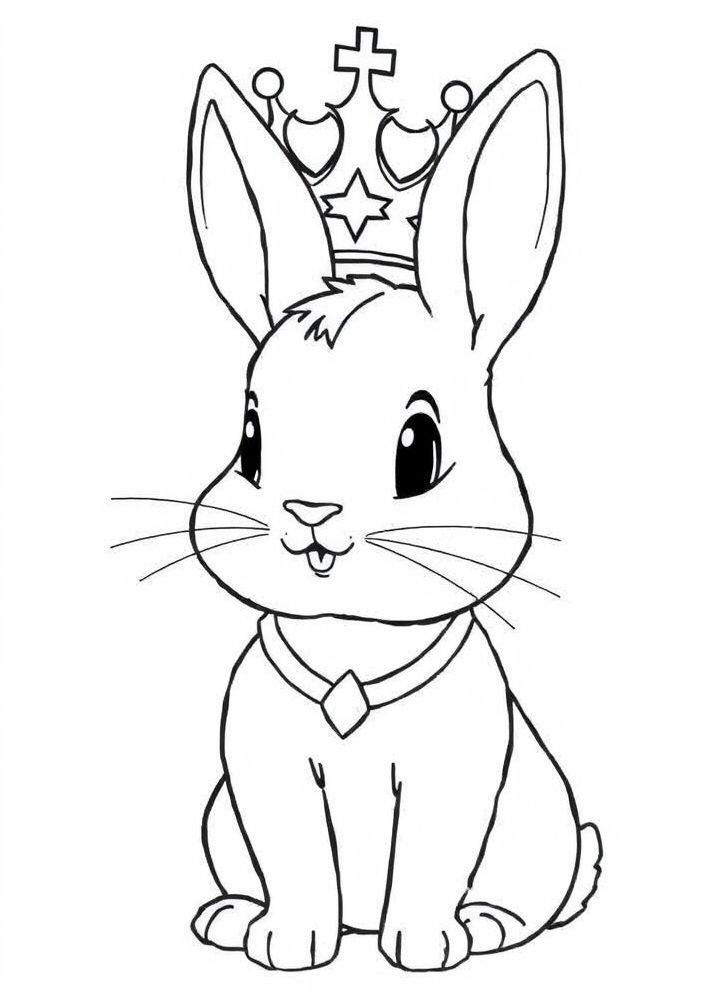 Desenho de Coelho Príncipe com coroa para colorir