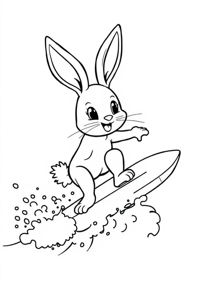 Desenho de Coelho Surfista para Colorir
