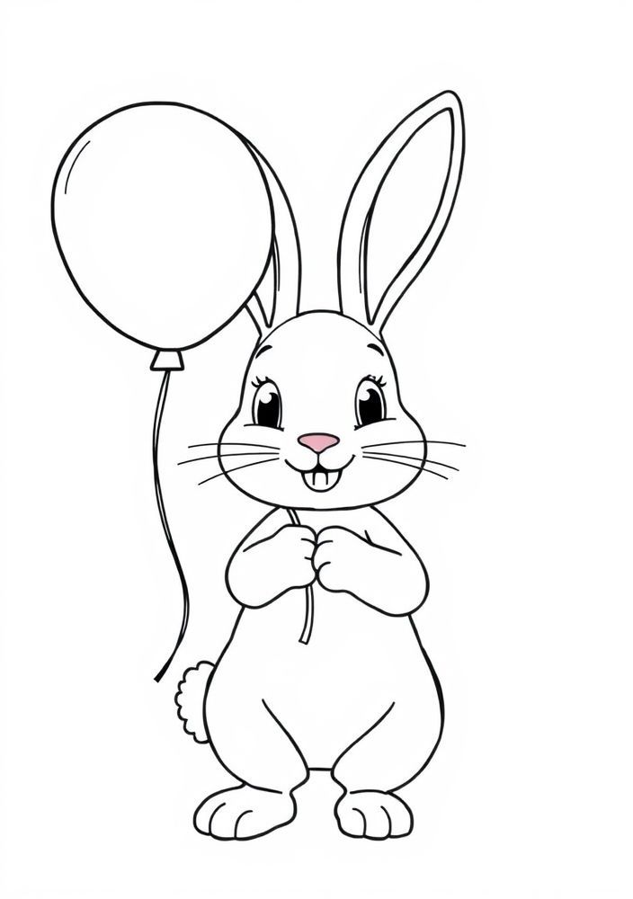 Desenho de Coelho com Balão para Colorir