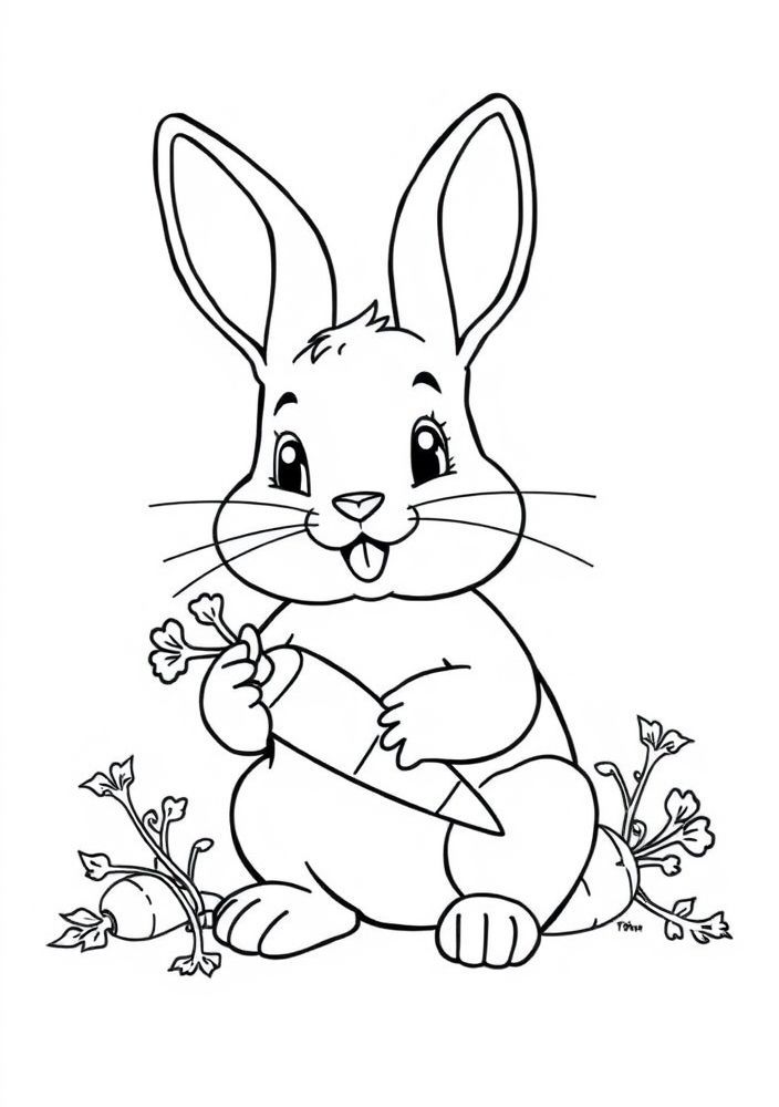 Desenho de Coelho com Cenouras para colorir