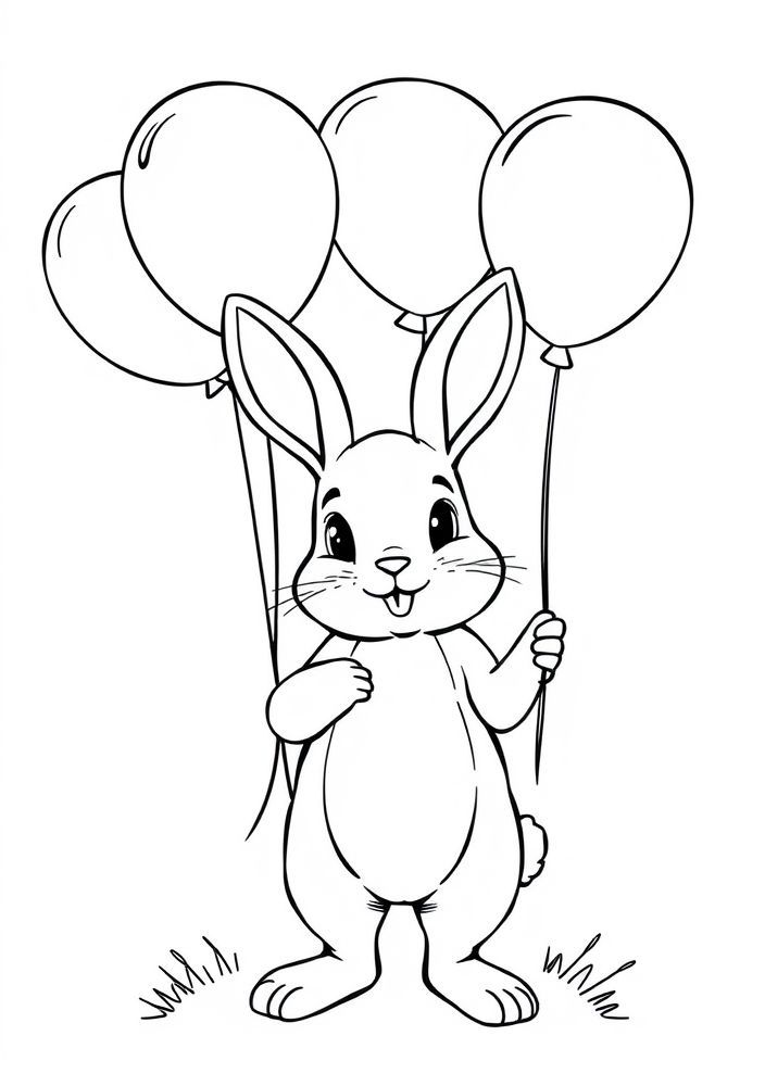 Desenho de Coelho com balões para colorir