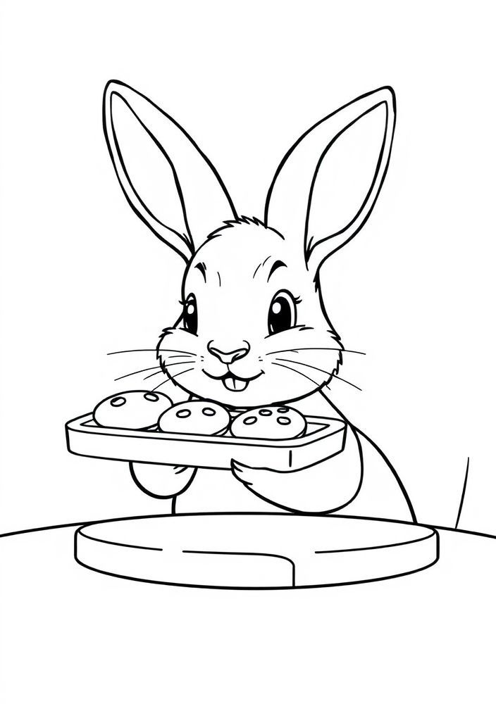 Desenho de Coelho com uma Bandeja de Biscoitos para colorir