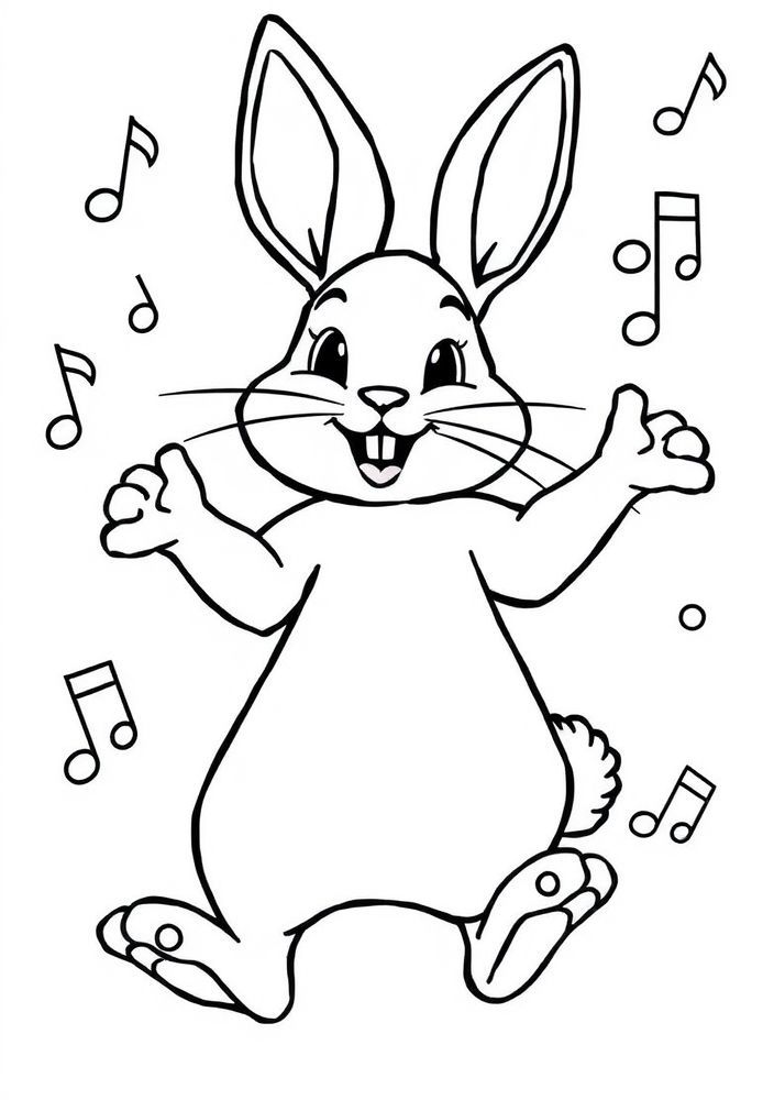Desenho de Coelho de Bom Humor dançando para colorir
