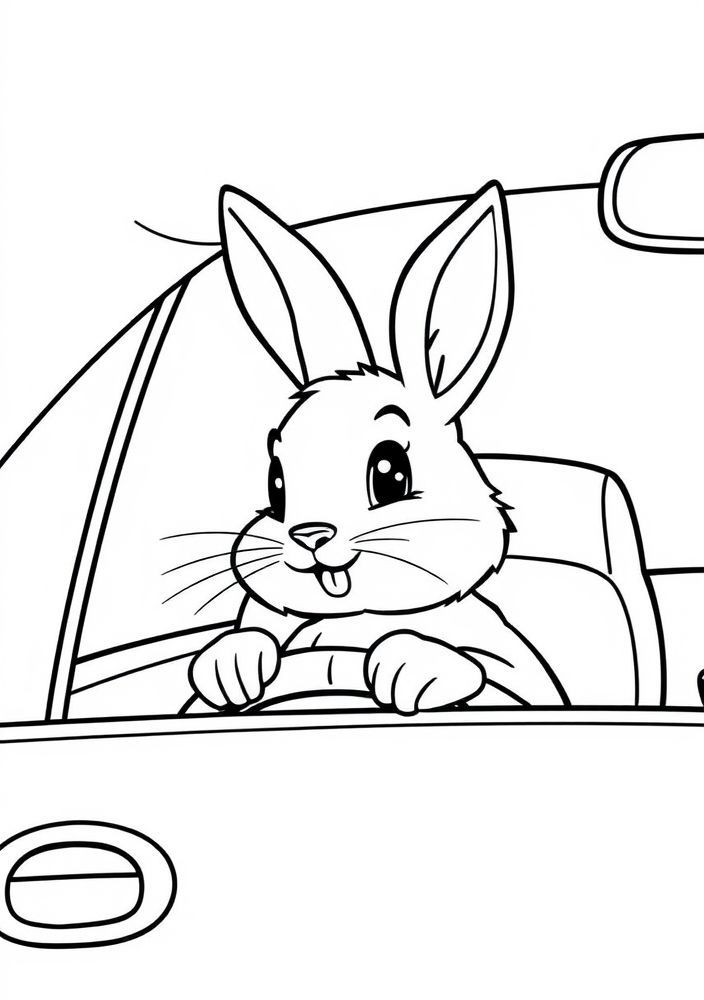Desenho de Coelho em um Carro para colorir