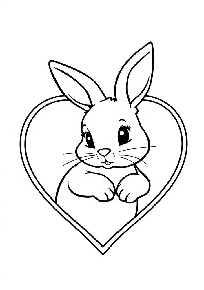 Desenho de Coelho em um Coração para Colorir