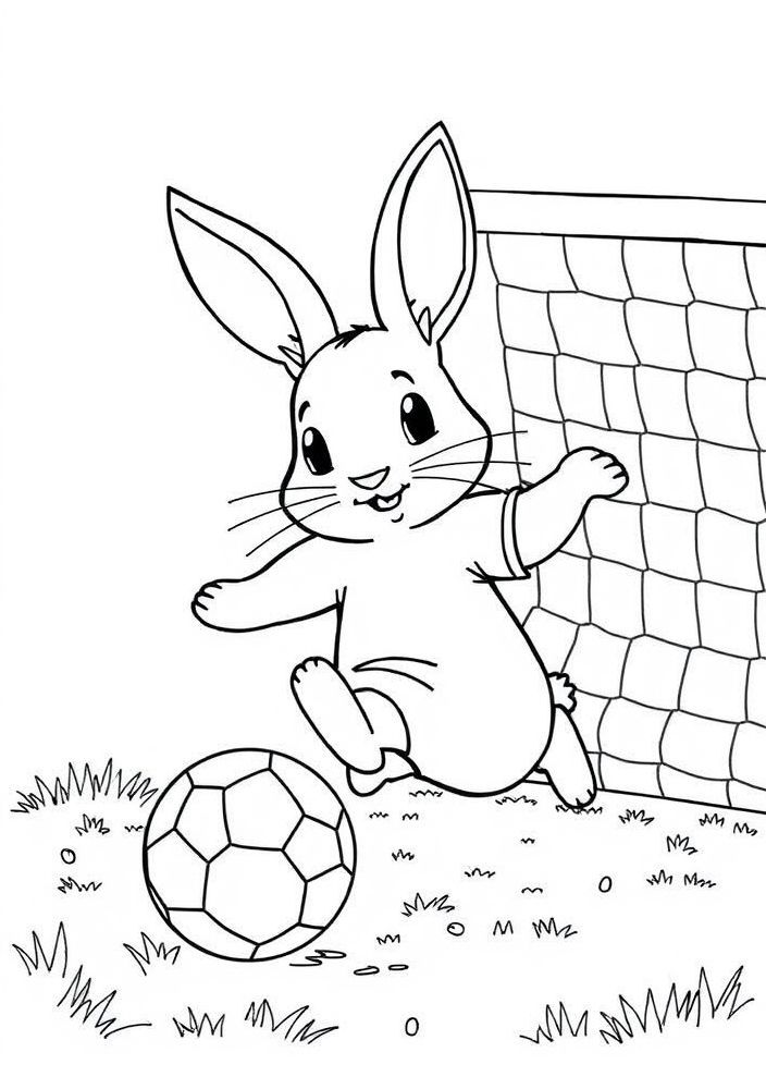 Desenho de Coelho em um Jogo de Futebol para colorir