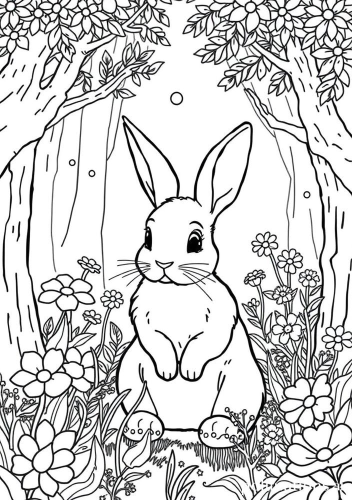 Desenho de Coelho em uma Floresta Encantada para colorir