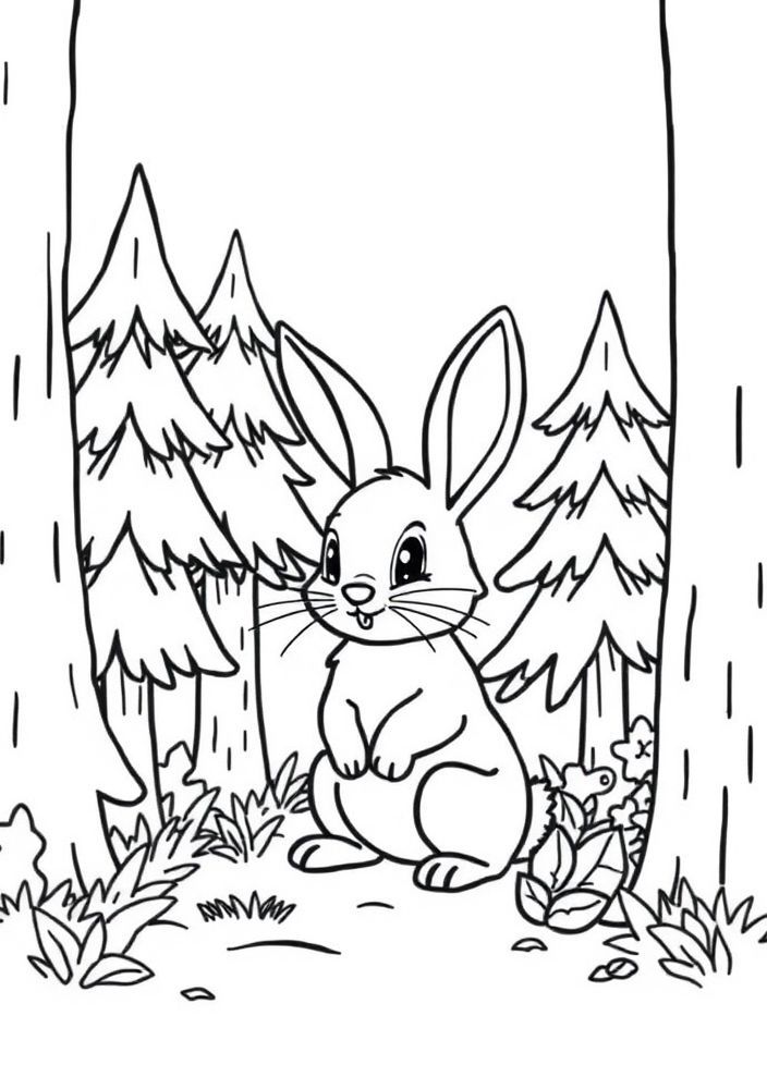 Desenho de Coelho na Floresta para colorir