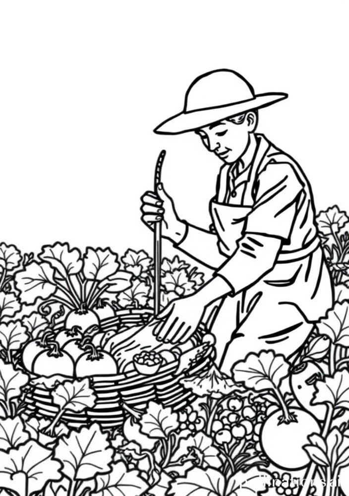 Desenho de Colheita de legumes na fazenda para colorir