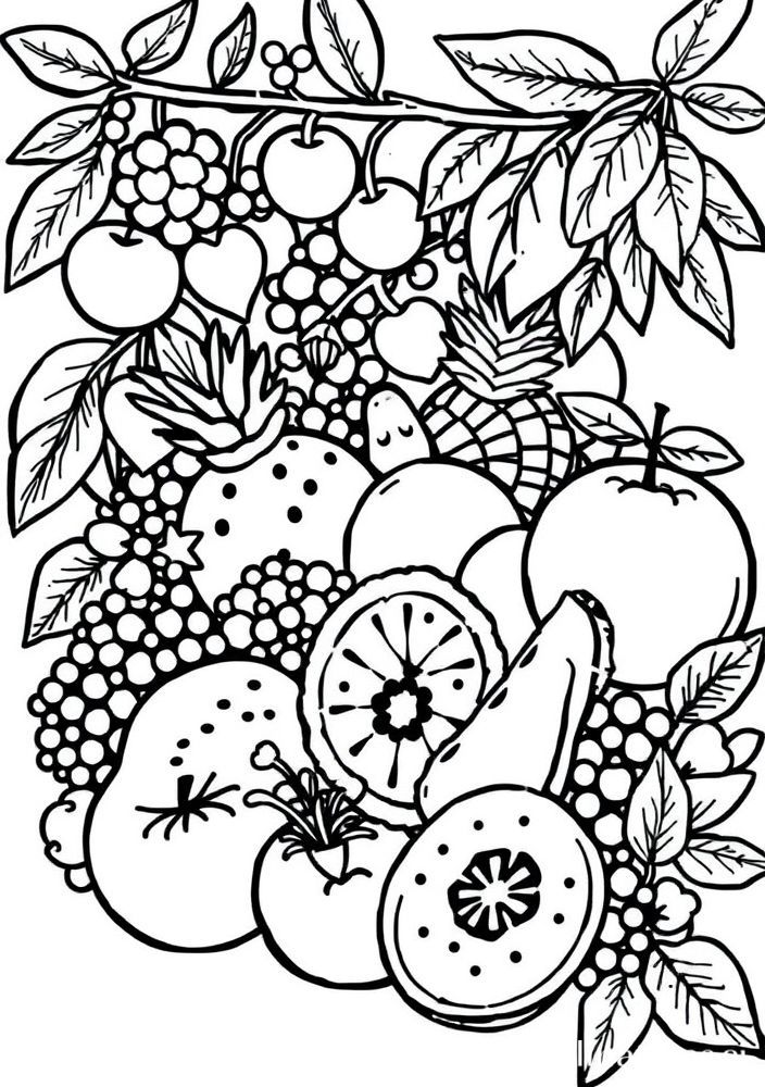 Desenho de Combinação de Frutas para Colorir