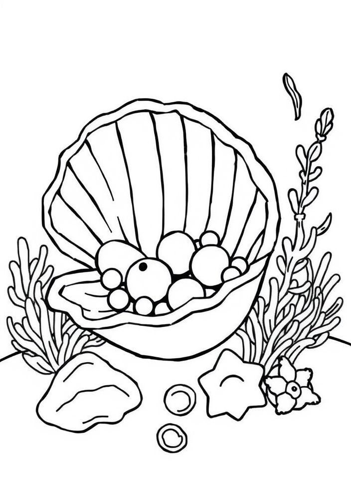 Desenho de Concha do Mar com Pérolas para colorir