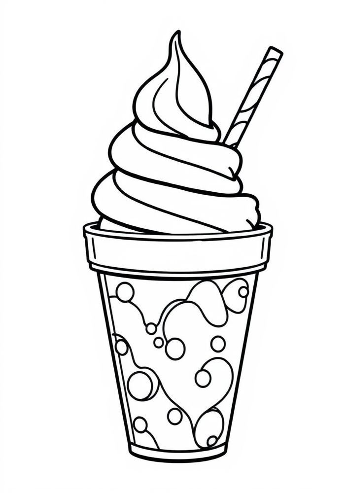 Desenho de Copo de Sorvete com Canudo para Colorir