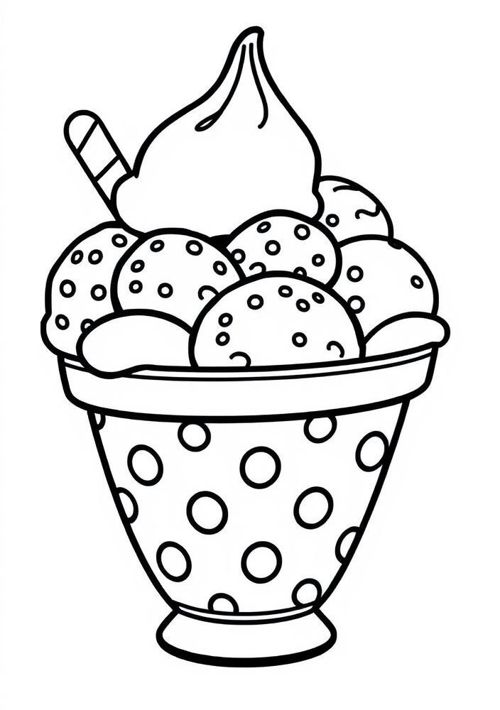 Desenho de Copo de Sorvete com Várias Bolas para colorir
