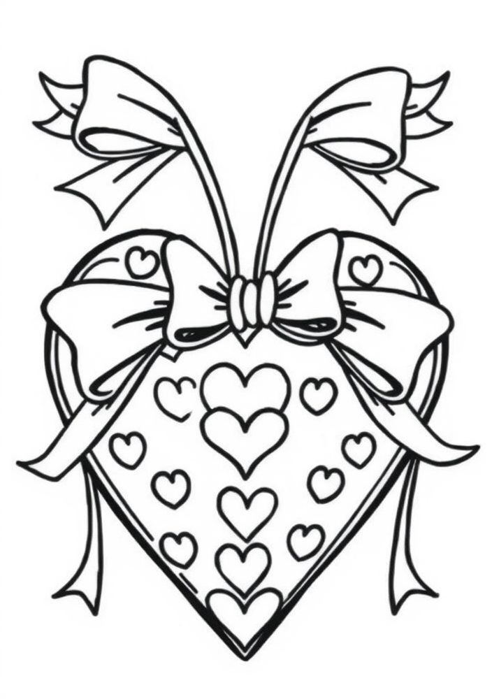 Desenho de Coração Decorado com Laços para colorir