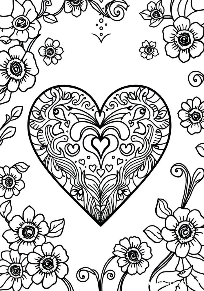 Desenho de Coração Decorado para colorir