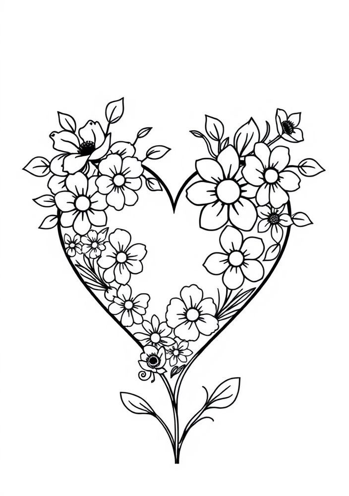 Desenho de Coração Florido para colorir
