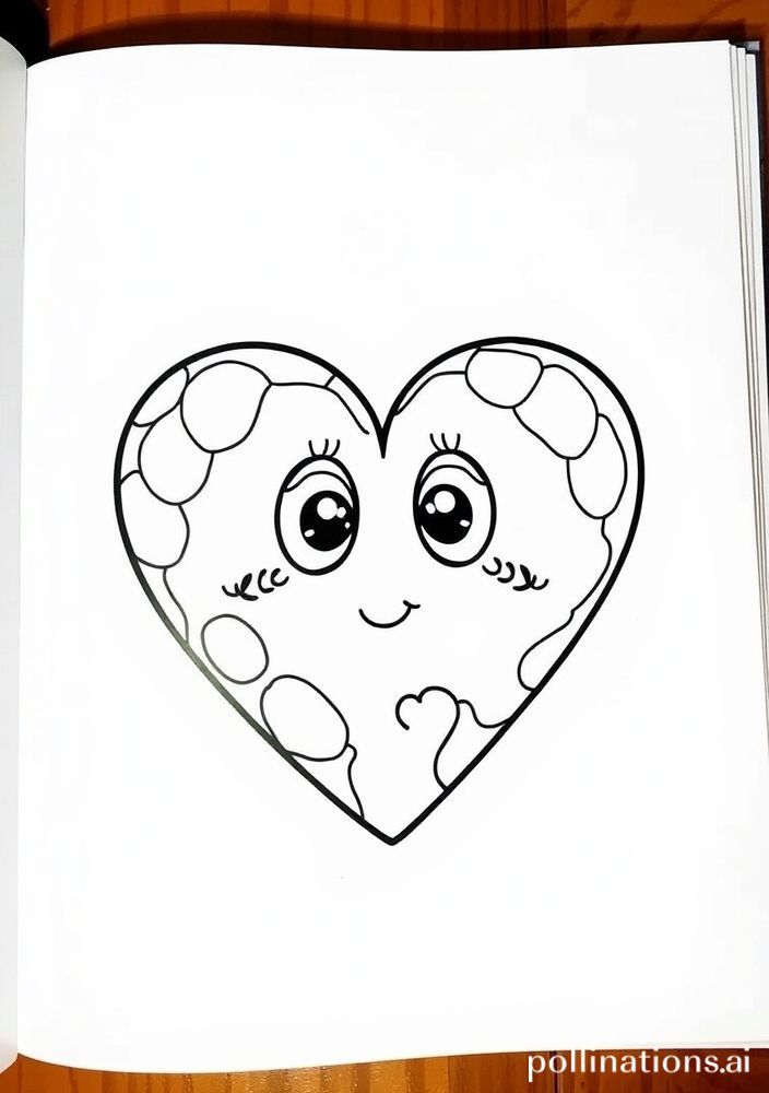 Desenho de Coração Kawaii com olhos para colorir