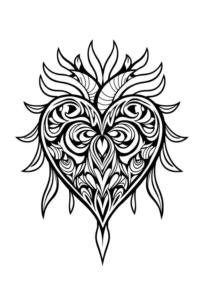 Desenho de Coração Tribal para colorir