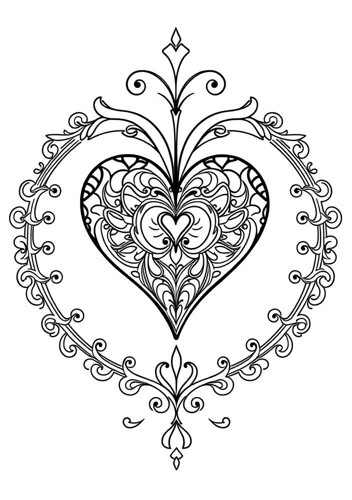 Desenho de Coração Vintage para colorir