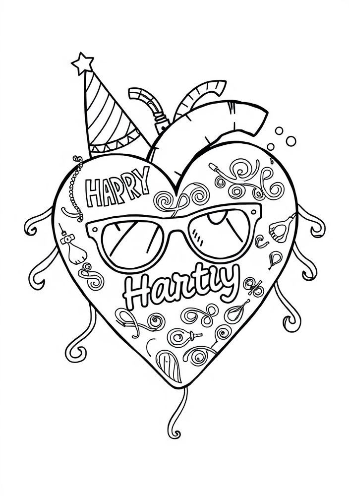 Desenho de Coração com Acessórios de Festa para colorir