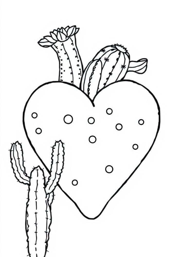 Desenho de Coração com Cactos para colorir