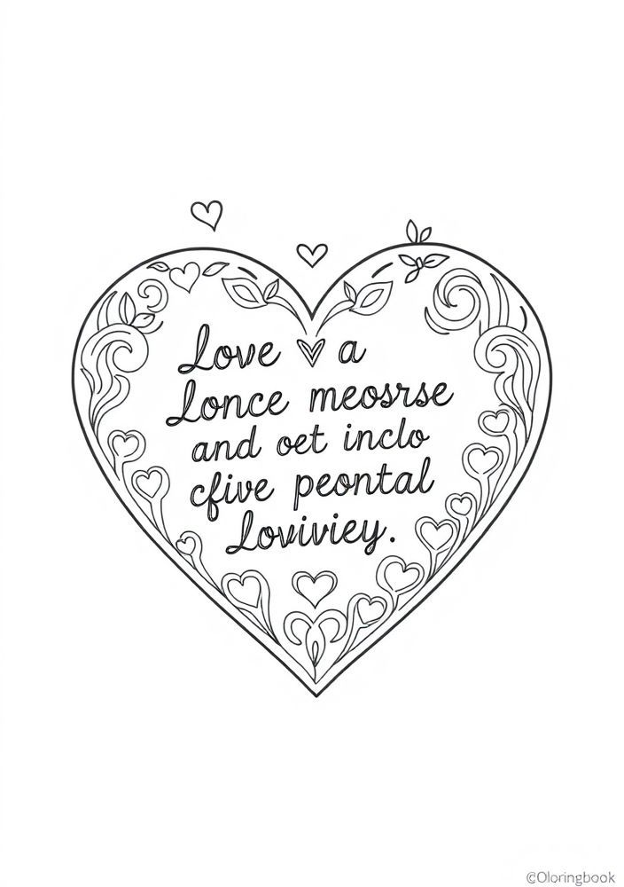 Desenho de Coração com Citações de Amor para colorir